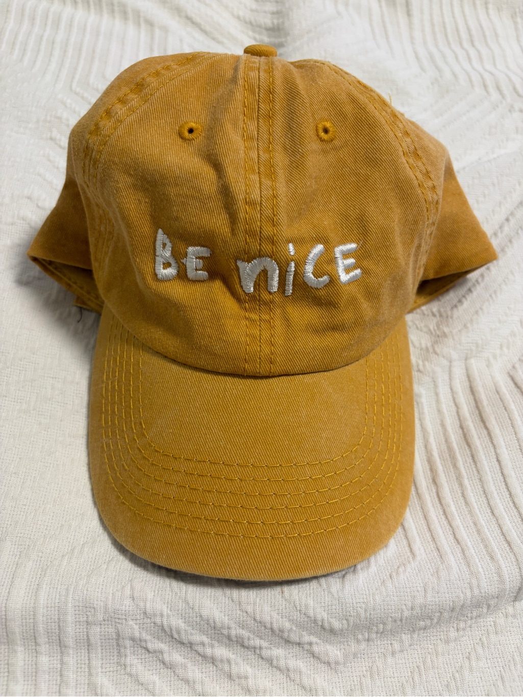 Be Nice Embroidered Mustard Hat